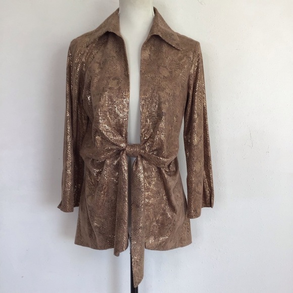 Mishca Jackets & Blazers - Mishca Elegant Shimmering Rose Gold Women's Tie Front Party Blazer Size M